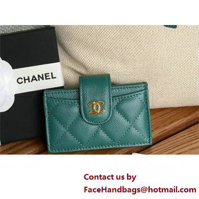 Chanel Grained Calfskin & GOLD-Tone Metal Card Holder AP0342 dark green 2023